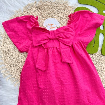  Vestido com Pontilhos e Laço - Pink